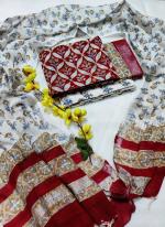 Linen Cotton Red Festival Wear Printed Dress Material